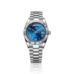 Relógio automático masculino London Blue em fundo branco