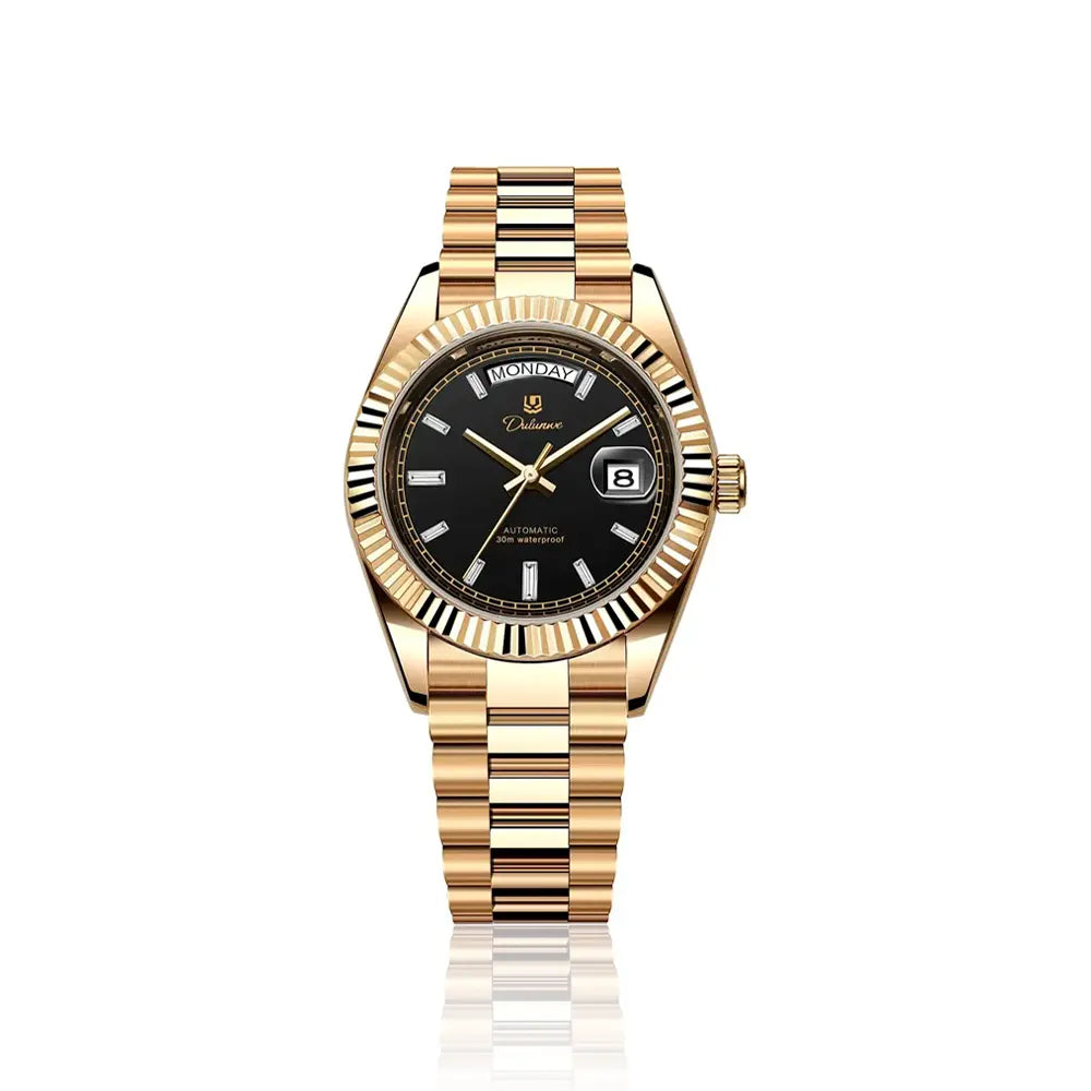 Relógio automático masculino London Black Gold em fundo branco