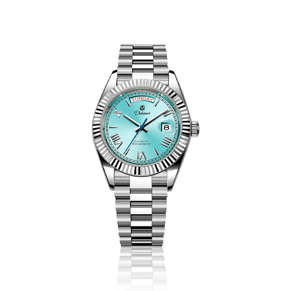 Relógio automático masculino London Sky Blue em fundo branco